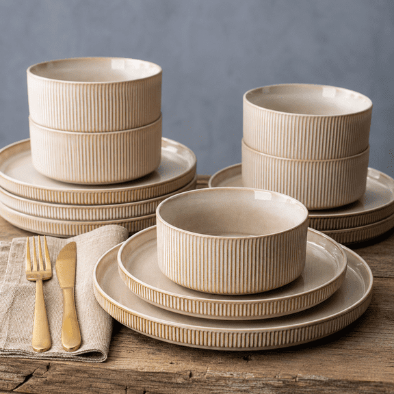 12-piece Stoneware Dinnerware Set, Service for 4, Cappuccino