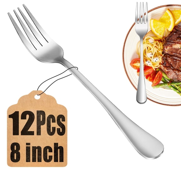 12-piece fork set, food-grade stainless steel cutlery forks, suitable for home, kitchen, or restaurant use, mirror polished, dishwasher safe - 8 inches