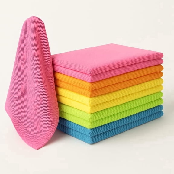 12-piece microfiber cleaning cloth set in 6 colors, lint-free, stripe-free towels for home, kitchen, car, glass, and electronics. Super absorbent and reusable, 11.8 inches x 15.7 inches