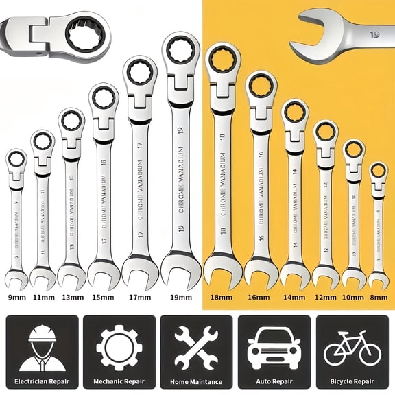 12-piece ratchet dual wrench set, multi-functional flexible ratchet wrench set, metric wrench, 8-19MM, 72 teeth, manual tool kit, sturdy and durable, a great choice for daily use, maintenance, holida