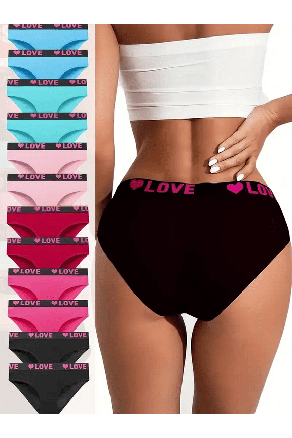 12-piece solid color women's briefs, multi-color options, cotton material comfortable and breathable, simple and fashionable, letter waist fashionable.