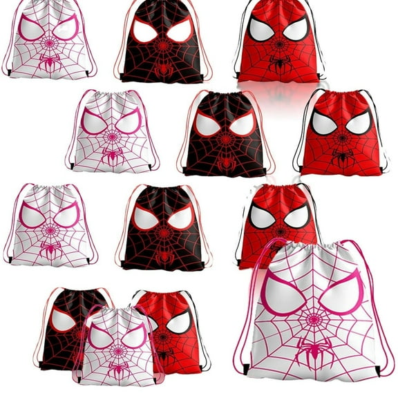 12 pieces Spider Web Drawstring Bags Candy Drawstring Bag Drawstring Goodie Favor Bags for fans Cartoon Birthday Party Decorations(10.6 x 13.3 Inch)