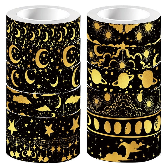 12 rolls Decorative Paper Tapes Adhesive Tapes for DIY Scrapbooking Supplie Gift Decoration Moon 15mm