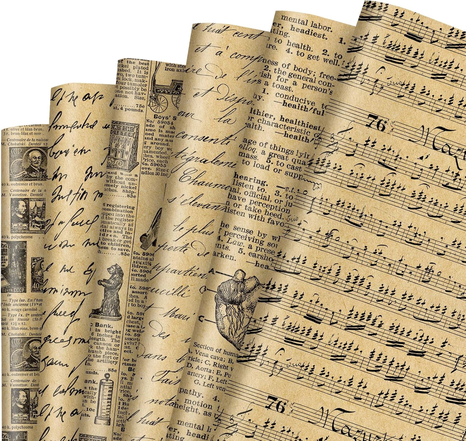 12 sheets of vintage newspaper wrapping paper - not a roll - folded flat art paper for handmade gift wrapping, size 19.7 x 27.6 inches