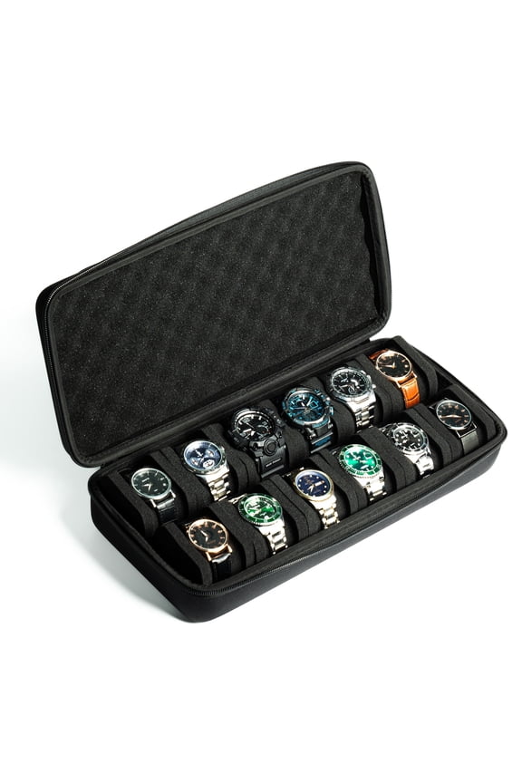 12 slots watch box, watch travel case, hard watch storage display organizer