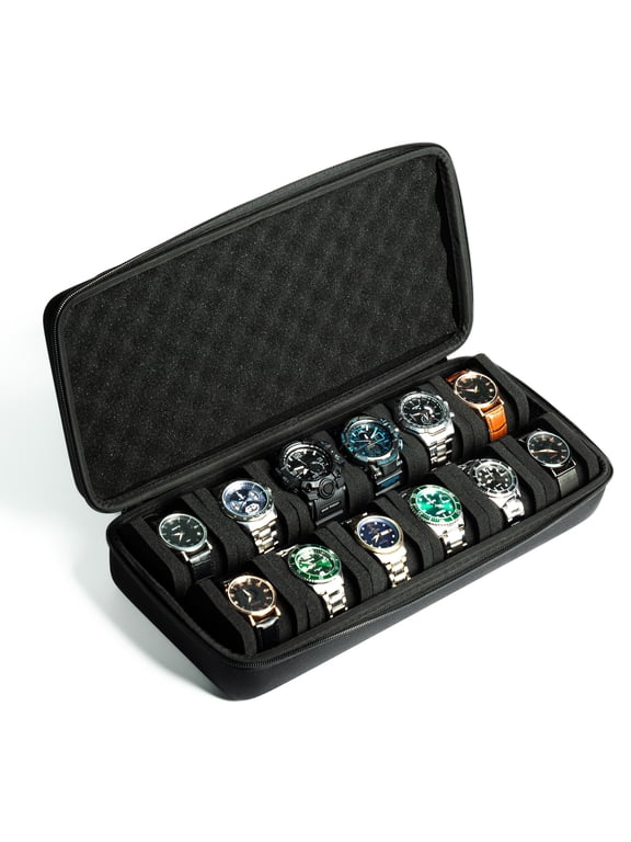 12 slots watch box, watch travel case, hard watch storage display organizer