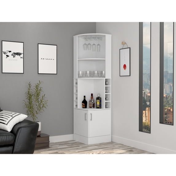 12 - wine glass rack included / For wine lovers / Functional corner bar cabinet