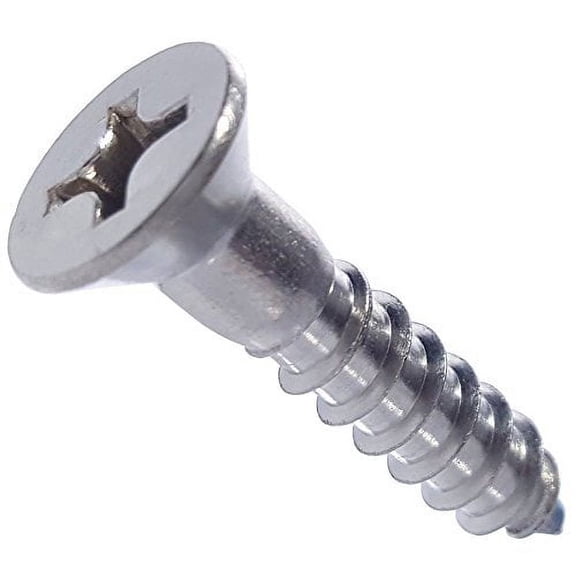 #12 x 1-1/2" Flat Head Wood Screws, Phillips Drive, Type 316 Marine Grade Stainless Steel, Partial Thread, Bright Finish, Quantity 25 By Fastenere