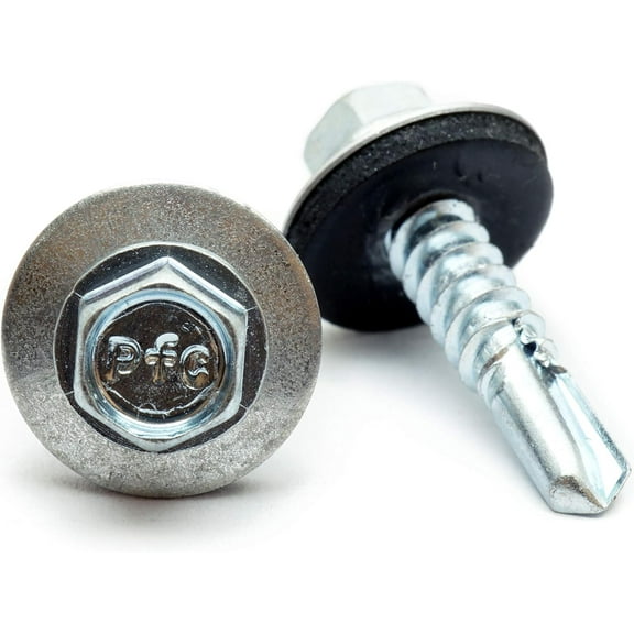 #12 x 1-1/2" Indent HWH with Bonded EPDM Sealing Washer, Hex Washer Head Unslot, Zinc #3 Point Self Drilling TEK Proferred Sheet Metal Roofing Screws - (50, #12 x 1-1/2")
