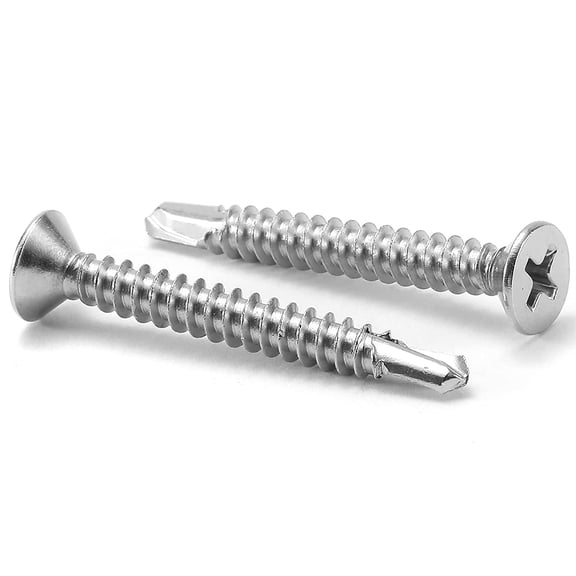 #12 x 1-1/2" Sheet Metal Screws 100Pcs 410 Stainless Steel Flat Head Tek Screws Fast Self Tapping Screws by YANTONG