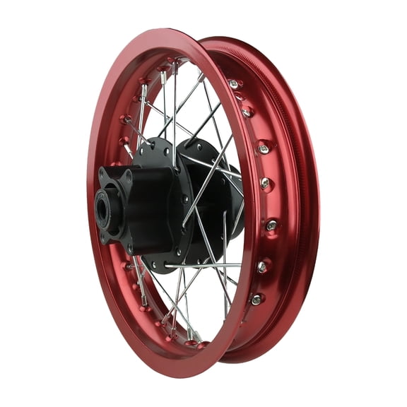 12" x 1.60 Front Wheel Rim Assembly with 32 Spokes Compatible with SSR SDG KC CRF 50cc - 125cc Pit Dirt Bikes Off-Road Motorcycles (12mm ID, Red)