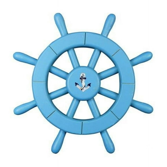 12 x 1 x 12 in. Light Blue Decorative Ship Wheel with Anchor