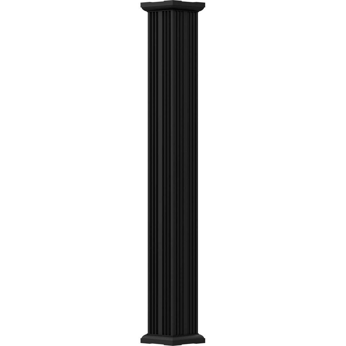 12" x 10' Endura-Aluminum Column, Square Shaft (Load-Bearing 37,000 lbs), Non-Tapered, Fluted, Textured Black Finish w/ Capital & Base