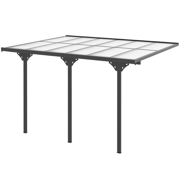 12' x 10' Outdoor Polycarbonate Pergola, Transparent UV Blocking Awning, Hardtop Deck Gazebo, Aluminum, Gray
