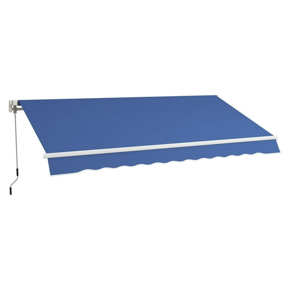 12' x 10' Retractable Awning, Patio Sun Shade Canopy, Manual Outdoor Sunshade Shelter, Adjustable Design, Dark Blue