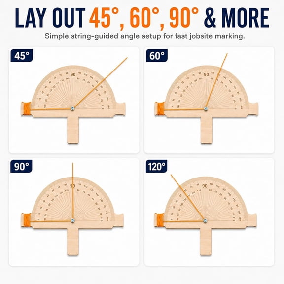 12" x 10" Wooden Angle Finder Tool with String Line, Birch Plywood Angle Ruler & Protractor, 5mm Thick Degree Finder for Construction, Fencing, Foundation Layout, Welding, Pipelining & DIY