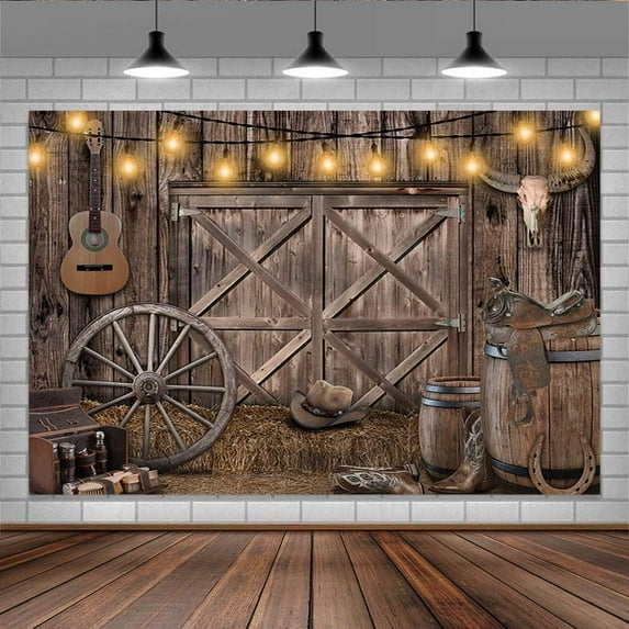 12 x 10 ft Rustic Wood Backdrop, Wood Barn Door Backdrop Brown Wooden Photography Background DecoratioWestern Cowboy Photography Background Birthday Party Baby Shower Party Decor Banner
