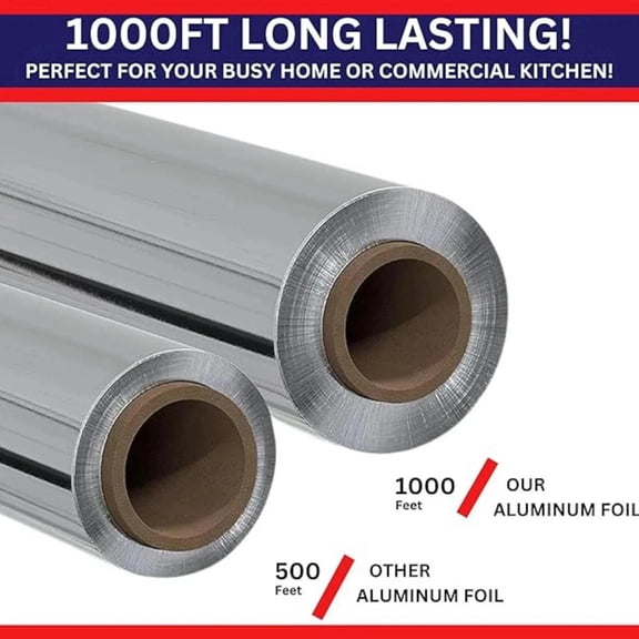 12" x 1000 Feet Standard Aluminum Foil Rolls, Commercial-Grade Wrap, 1 Count