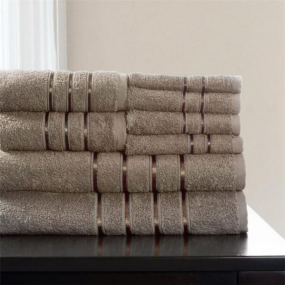 12 x 11.75 in. 100 Percent Cotton Plush Bath Towel Set, Taupe - 8 Piece