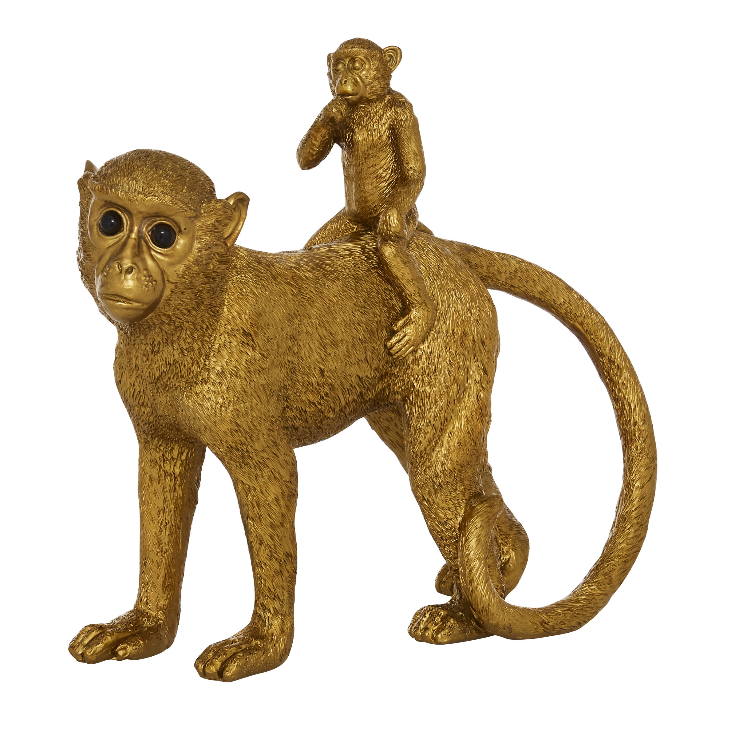 12" x 11" Gold Polystone Monkey Sculpture, by DecMode