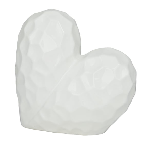 12" x 11" White Porcelain Ceramic Dimensional Angled Origami Inspired Heart Sculpture with Faceted Exterior, by DecMode