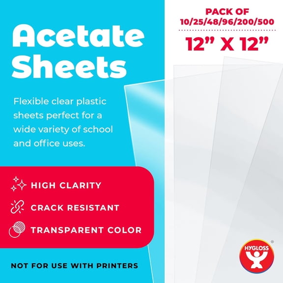 12" x 12" Acetate Paper - 7 Mil Clear Acetate Sheets for Crafts Projects, Cricut Stencil Sheets, Classroom Stencil Sheets, Reusable Transparent Clear Plastic Sheet (Not for Printers) 96 Pack