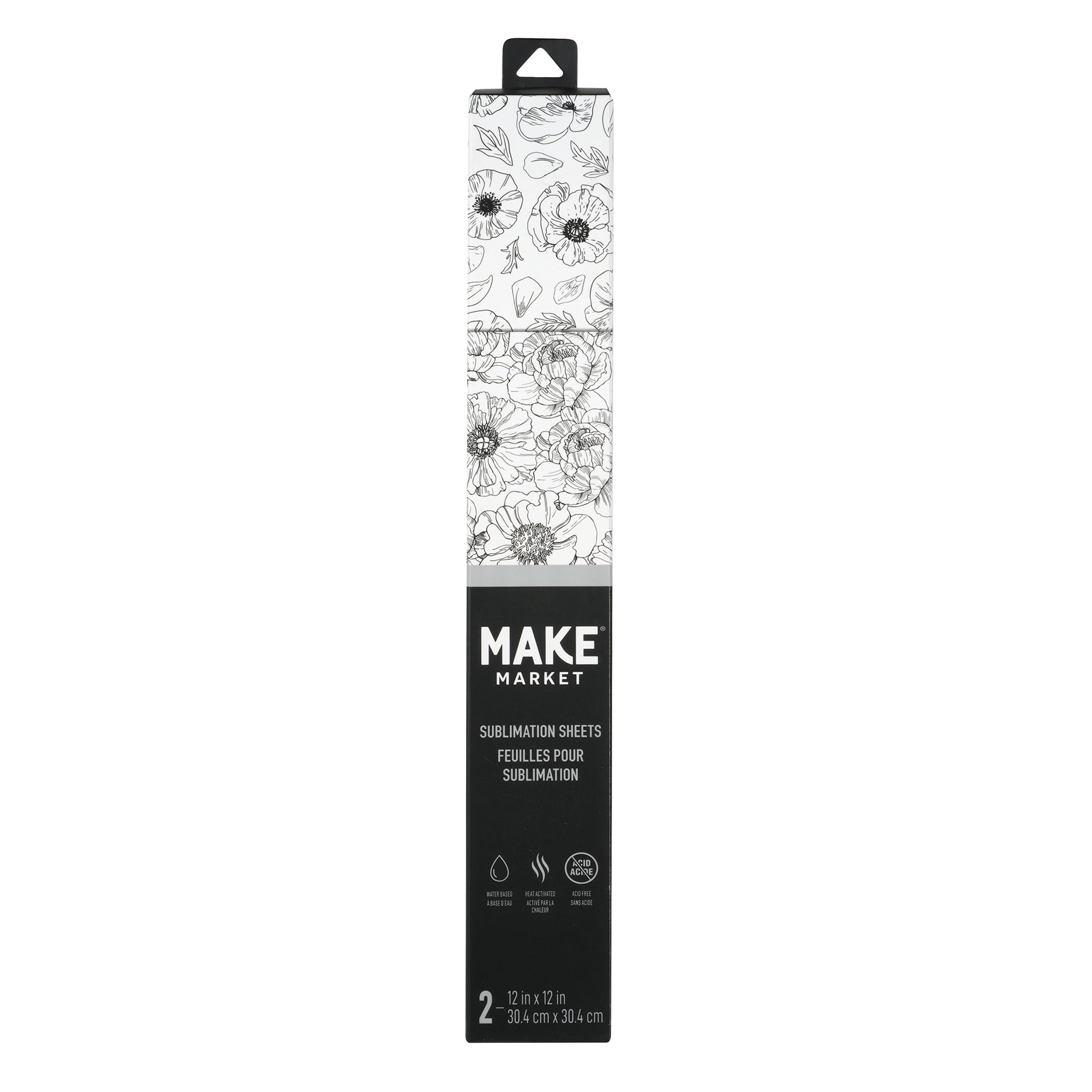 Make Market 12" x 12" Black & White Floral Sublimation Sheets - Printed Heat Transfer Sheets for Mugs, Shirts, Plaques & DIY Crafts, No Printer Needed, 6 Pack
