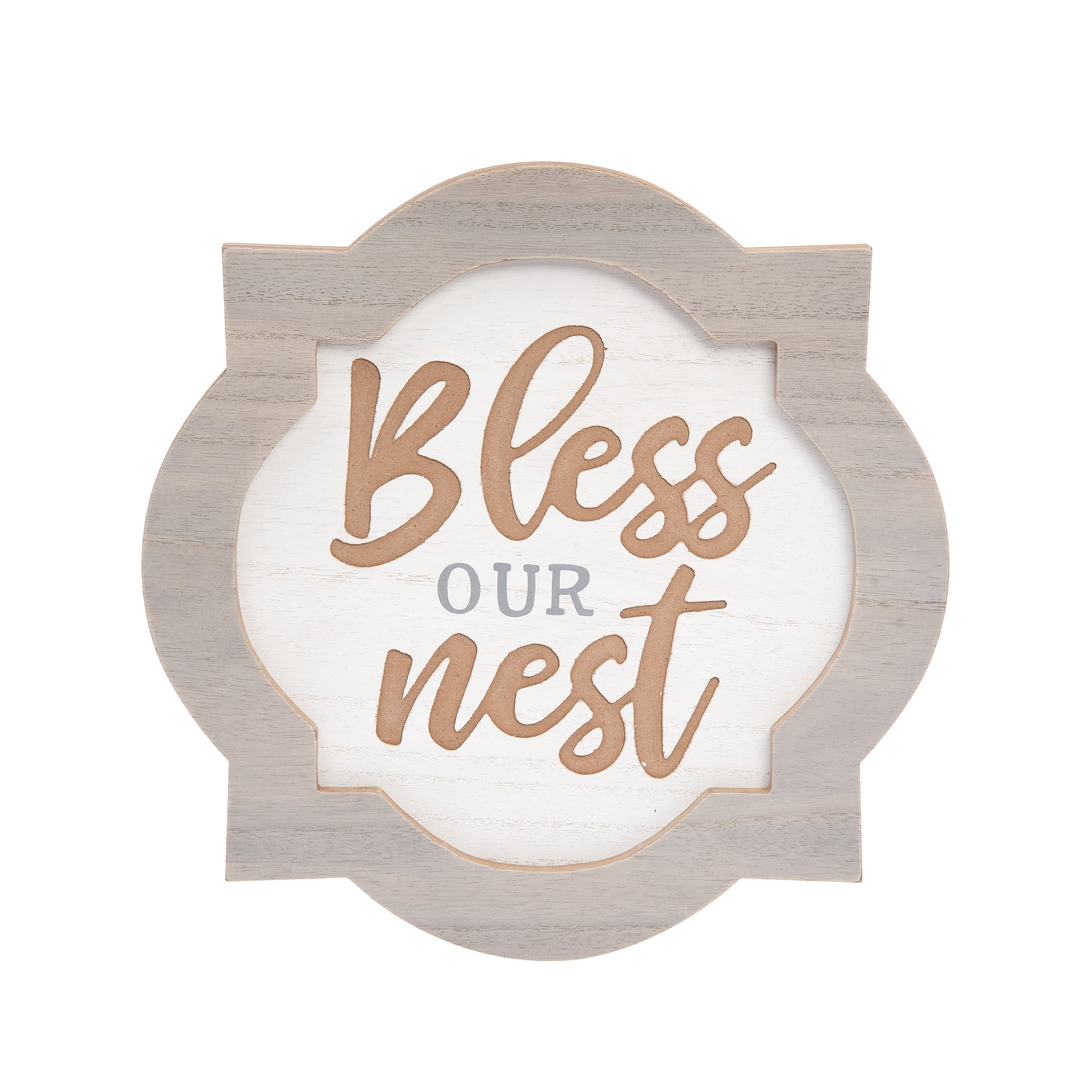 12" x 12" Brown and White MDF Bless Our Nest Wall Plaque