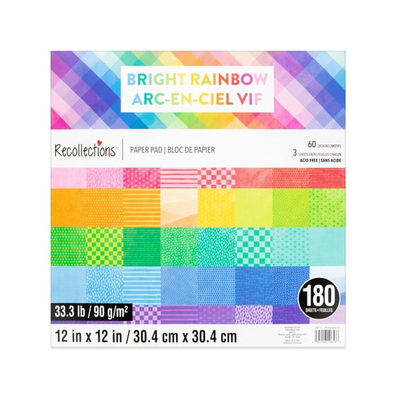 12" x 12" Bright Rainbow Paper Pad by Recollections - Premium Scrapbook & Crafting Paper for DIY Projects - Card Making - & Decorative Arts - 180 Sheets