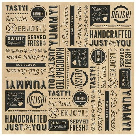 12" x 12" Brown Typography Deli Sandwich Wrap Paper - 1000/Case