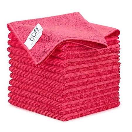 12" x 12" Buff Pro Multi-Surface Microfiber Cleaning Cloths | Red - 12 Pack | Premium Microfiber Towels for Cleaning Glass, Kitchens, Bathrooms, Automotive