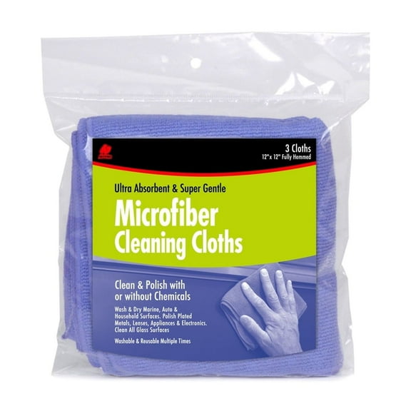 12" x 12" Buffalo Industries 64000 Microfiber Blue Cleaning Cloth, 3-Pack
