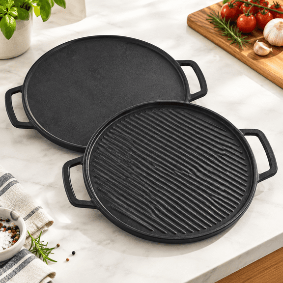 12" x 12" Cast Iron Reversible Griddle Pan For Stove Tops, Gas Grills, and Outdoor Use