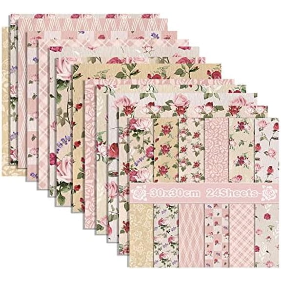 12'' x 12'' Double-Sided Watercolor Floral Cardstock, 24 Sheets Spring Pink/Blue Rose Scrapbook Paper, Premium Printed Decorative for DIY Making Card, Art journaling, Scrapbooking