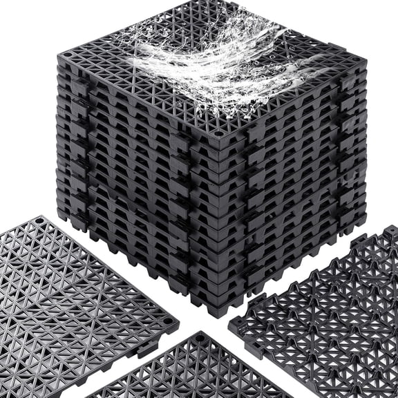 12” x 12” Drainage Interlocking Floor Tiles, 12 Pack Non-Slip Pool Deck Drain Mats for Flooring, Soft PVC Splicing Modular Cushion Mats, Rubber Floor Tiles with Holes for Shower Basement Garage Shed