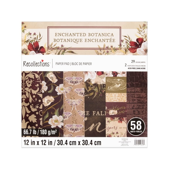 12" x 12" Enchanted Botanica Paper Pad by Recollections - Premium Scrapbook & Crafting Paper for DIY Projects - Card Making - & Decorative Arts - 58 Sheets