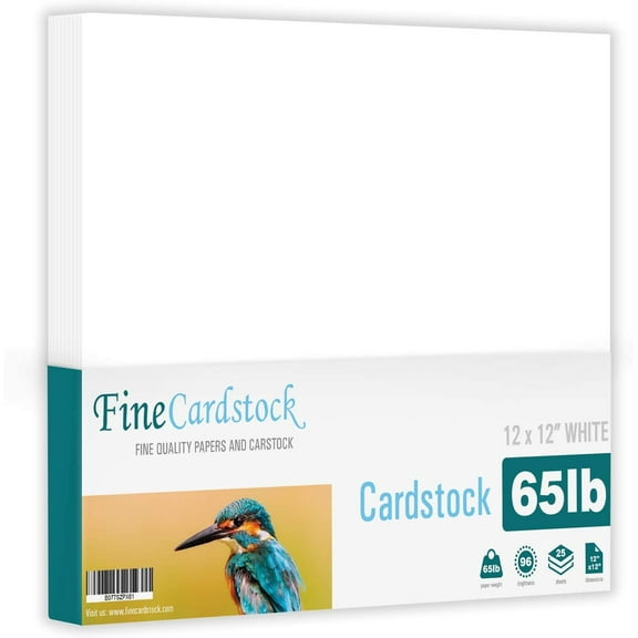 12 x 12 Fine Square Cardstock - Cover Bright White Thick Paper Card Stock Smooth Finish | 65lb (176gsm) | 25 Sheets Per Pack