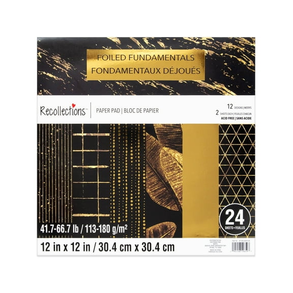 12" x 12" Foiled Fundamentals Paper Pad by Recollections - Premium Scrapbook & Crafting Paper for DIY Projects - Card Making - & Decorative Arts - 180 Sheets