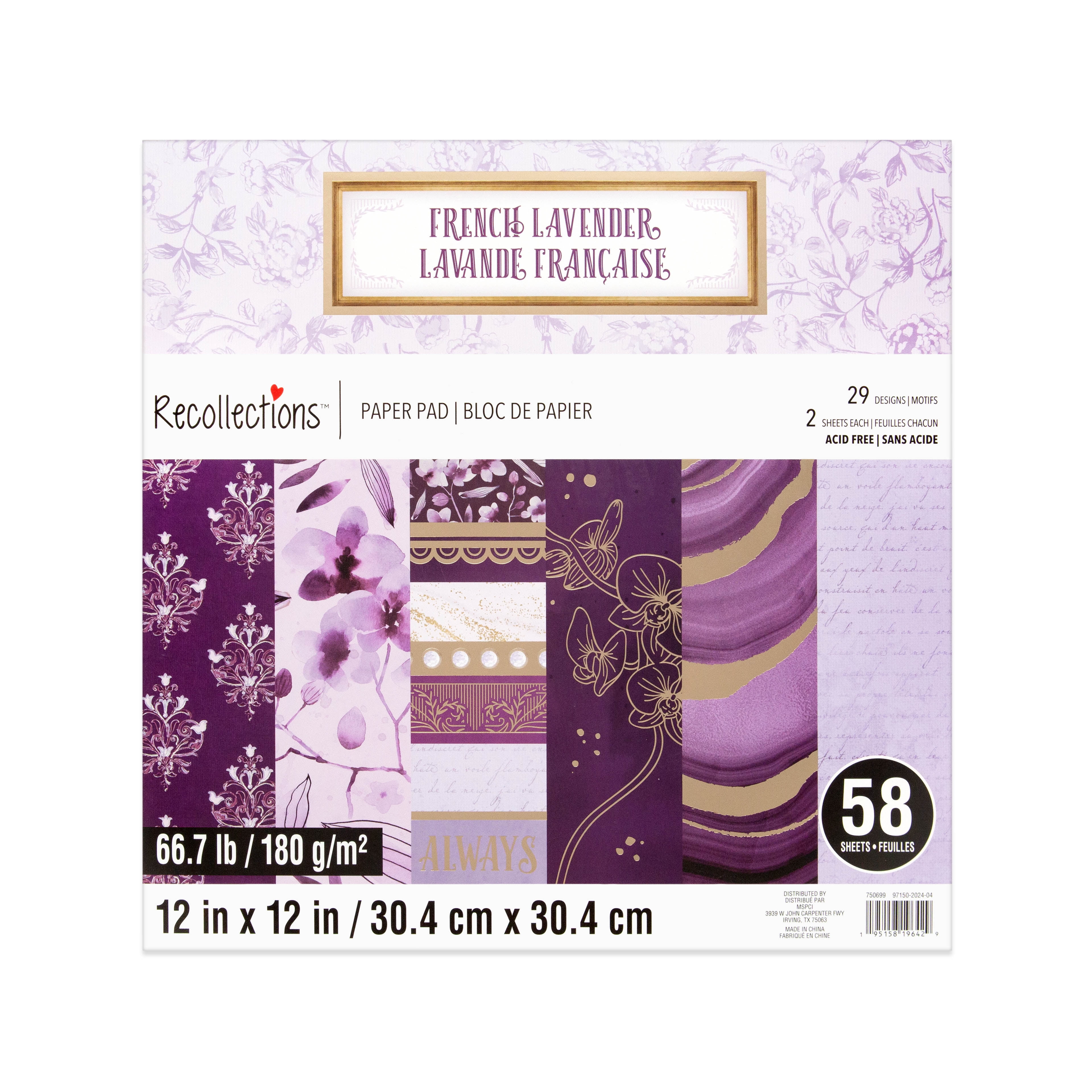 12" x 12" French Lavender Paper Pad by Recollections - Acid and Lignin Free Paper for Scrapbooks - Arts & Crafts - 6 Pack