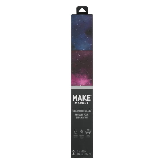 Make Market 12" x 12" Galaxy Sublimation Sheets - Pink & Blue Printed Heat Transfer Sheets for Mugs, Shirts, Plaques & DIY Crafts, No Printer Needed, 6 Pack