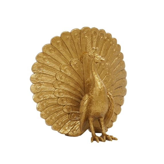 12" x 12" Gold Polystone Handmade Peacock Sculpture, by DecMode