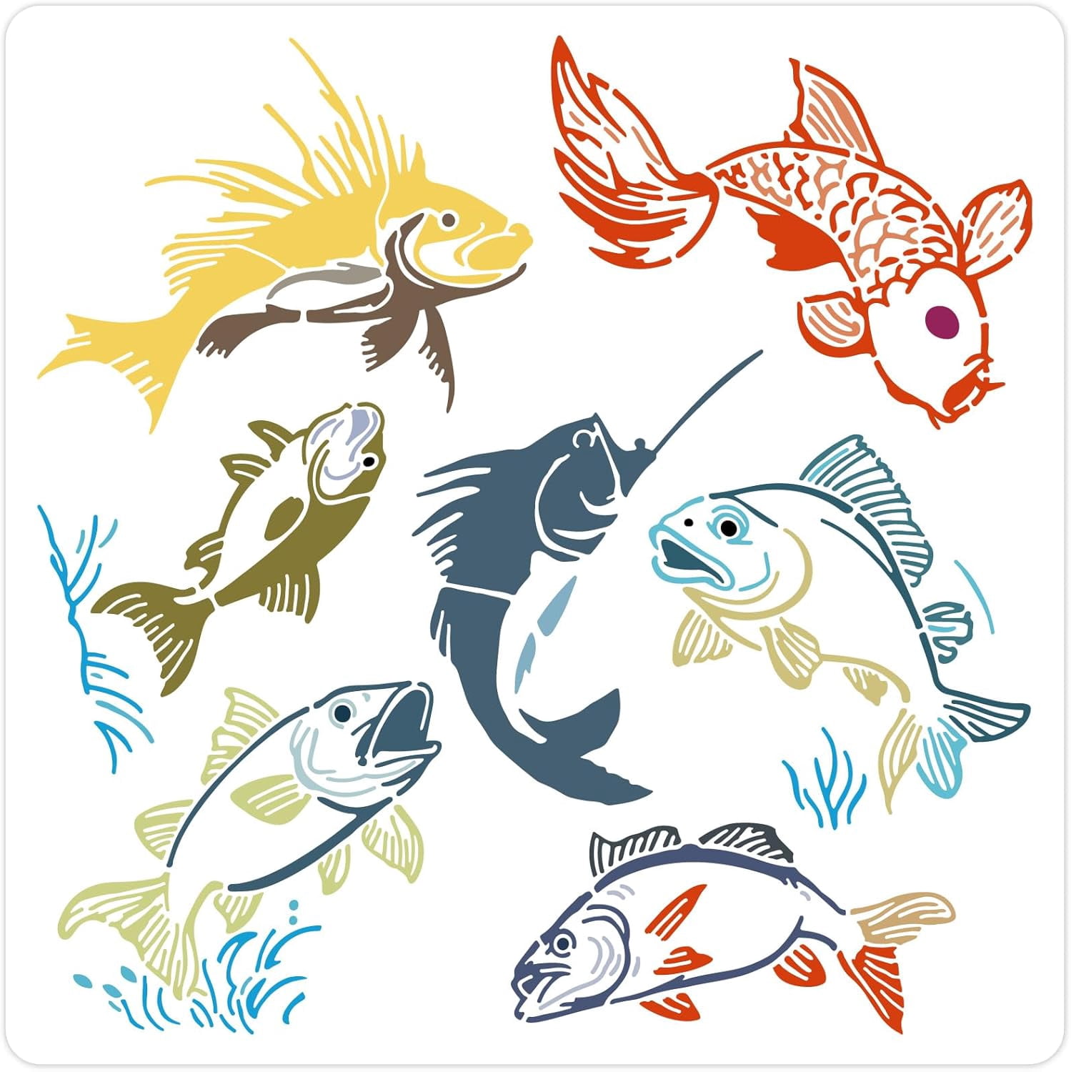 12 x 12 Inch Large Fish Stencil Reusable Hollow Out Sea Ocean Animal ...