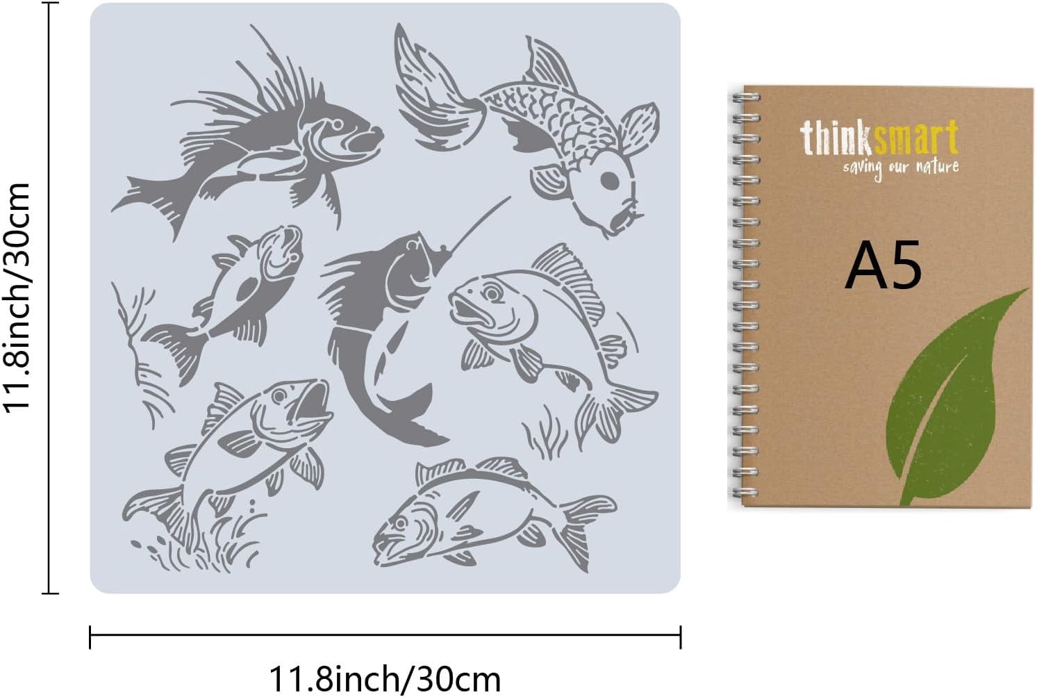 12 x 12 Inch Large Fish Stencil Reusable Hollow Out Sea Ocean Animal ...