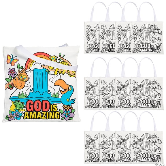 12" x 12" Medium Color Your Own Rainforest VBS Canvas Tote Bags 12 Pieces