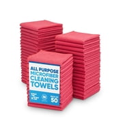 12" x 12" Microfiber Cleaning Cloths 50 Pack - Reusable Towels, Wash Rags, Dust Cloth, All-Purpose Kitchen, Dish, Cars, Shop, Glass Red VT1