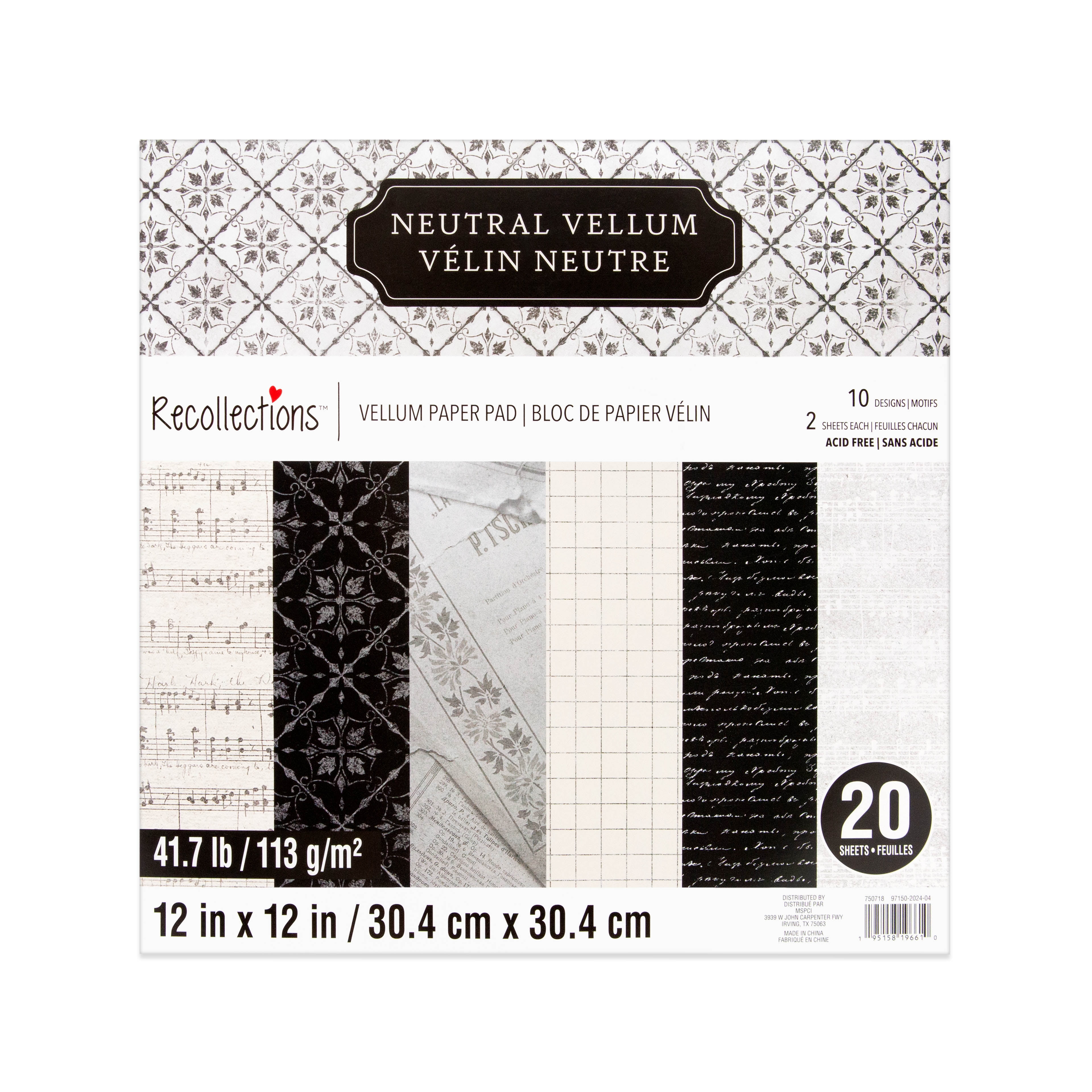 12" x 12" Neutral Vellum Paper Pad by Recollections - Acid and Lignin Free Paper for Scrapbooks - Arts & Crafts - 6 Pack