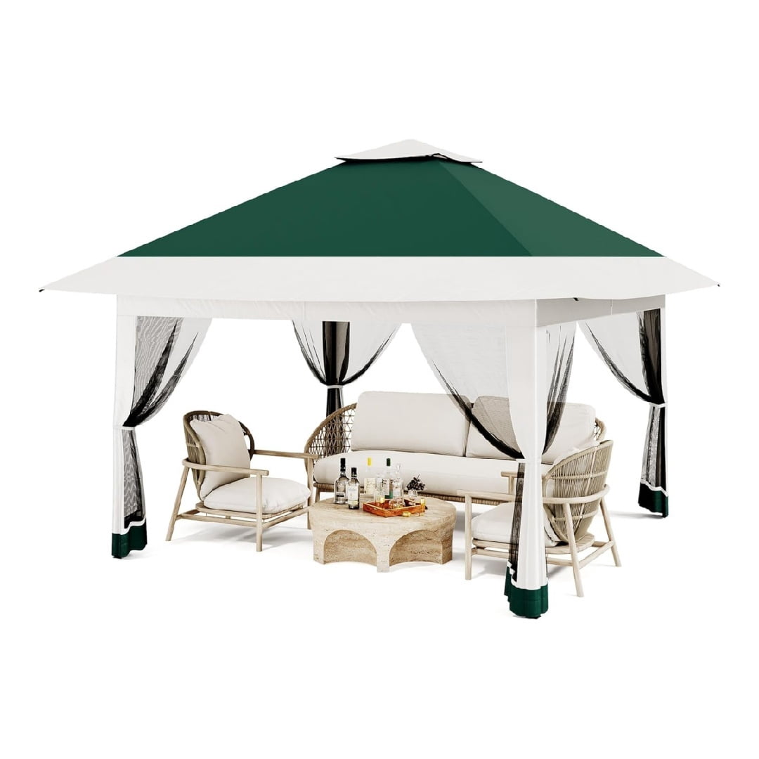 12' x 12' Outdoor Gazebo Shelter, Pop Up Heavy Duty Double Roof Patio Gazebo with Netting and Curtains, Outdoor Patio Canopy for Lawn, Garden, Backyard, Deck