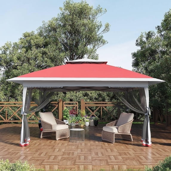 12' x 12' Outdoor Gazebo Shelter, Pop Up Heavy Duty Double Roof Patio Gazebo with Netting and Curtains, Outdoor Patio Canopy for Lawn, Garden, Backyard, Deck