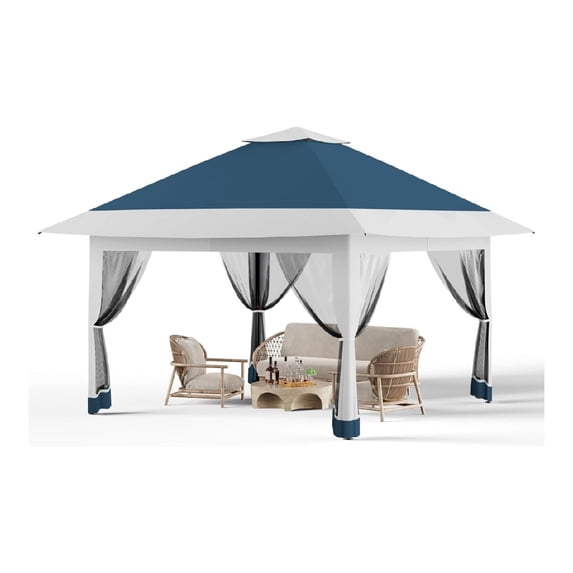 12' x 12' Outdoor Gazebo Shelter, Pop Up Heavy Duty Double Roof Patio Gazebo with Netting and Curtains, Outdoor Patio Canopy for Lawn, Garden, Backyard, Deck