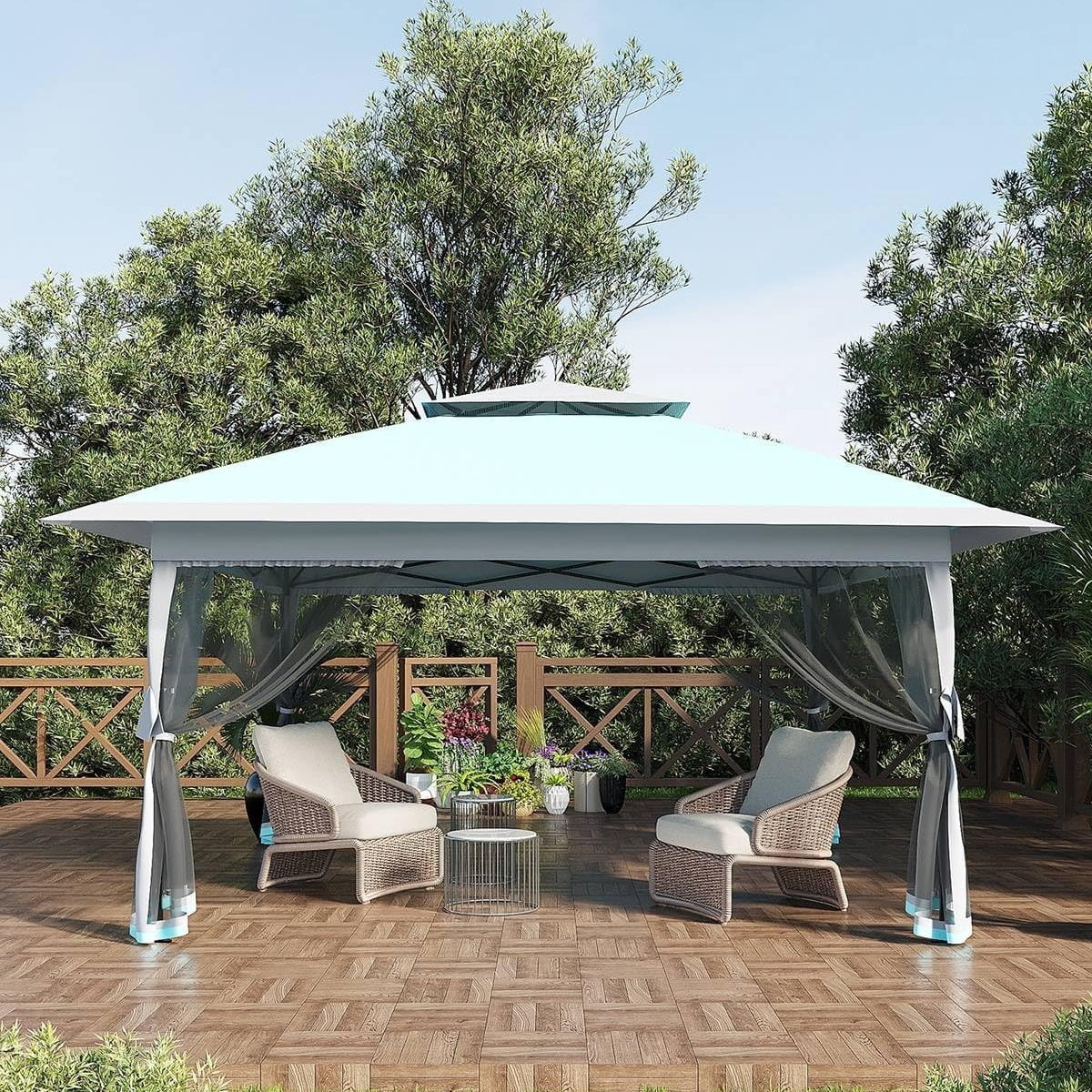 12' x 12' Outdoor Gazebo Shelter, Pop Up Heavy Duty Double Roof Patio Gazebo with Netting and Curtains, Outdoor Patio Canopy for Lawn, Garden, Backyard, Deck